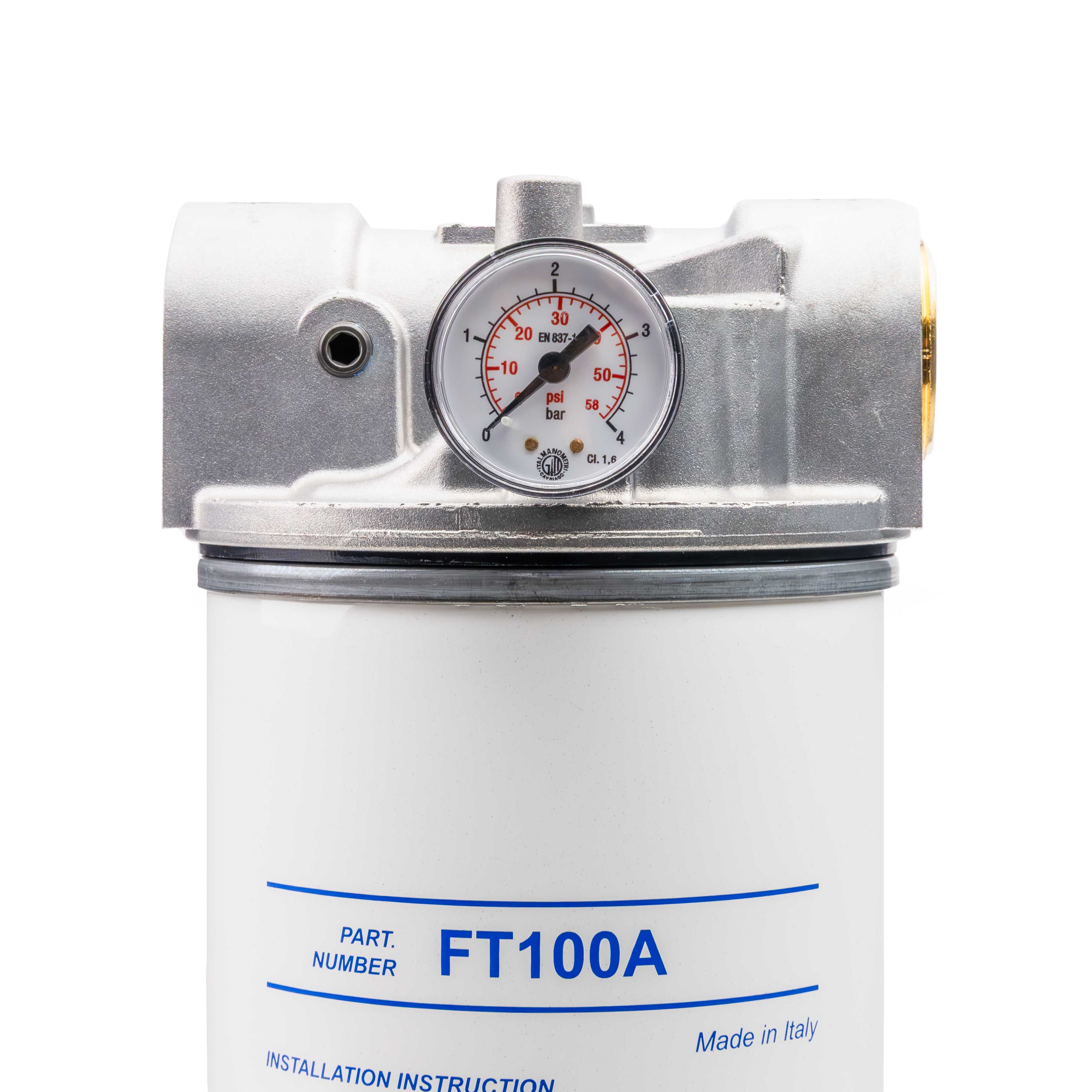ADAM BY PIUSI Filter DN32 (1.25") BSP F 100lpm with Pressure Gauge Particulate and Water Removal