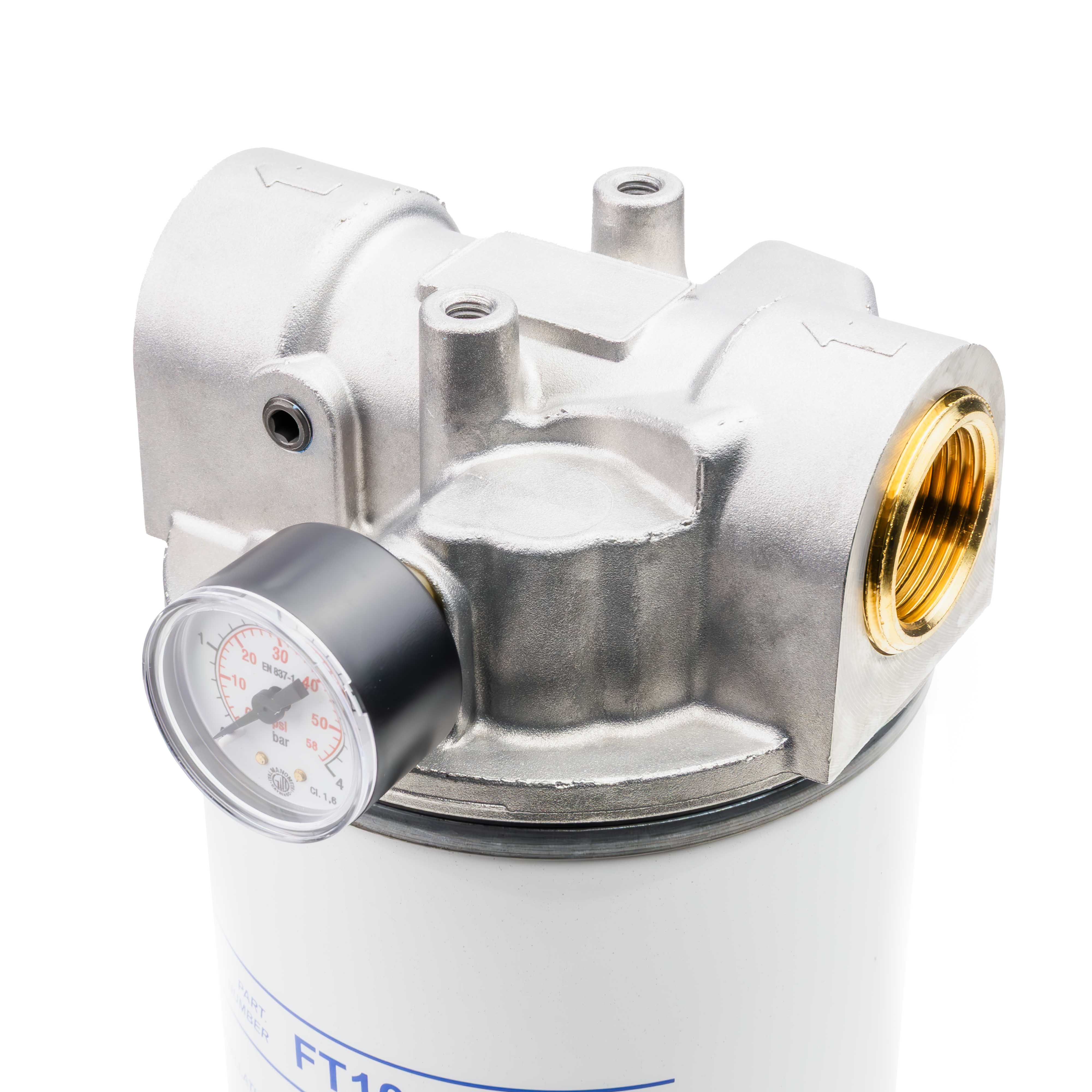 ADAM BY PIUSI Filter DN32 (1.25") BSP F 100lpm with Pressure Gauge Particulate and Water Removal