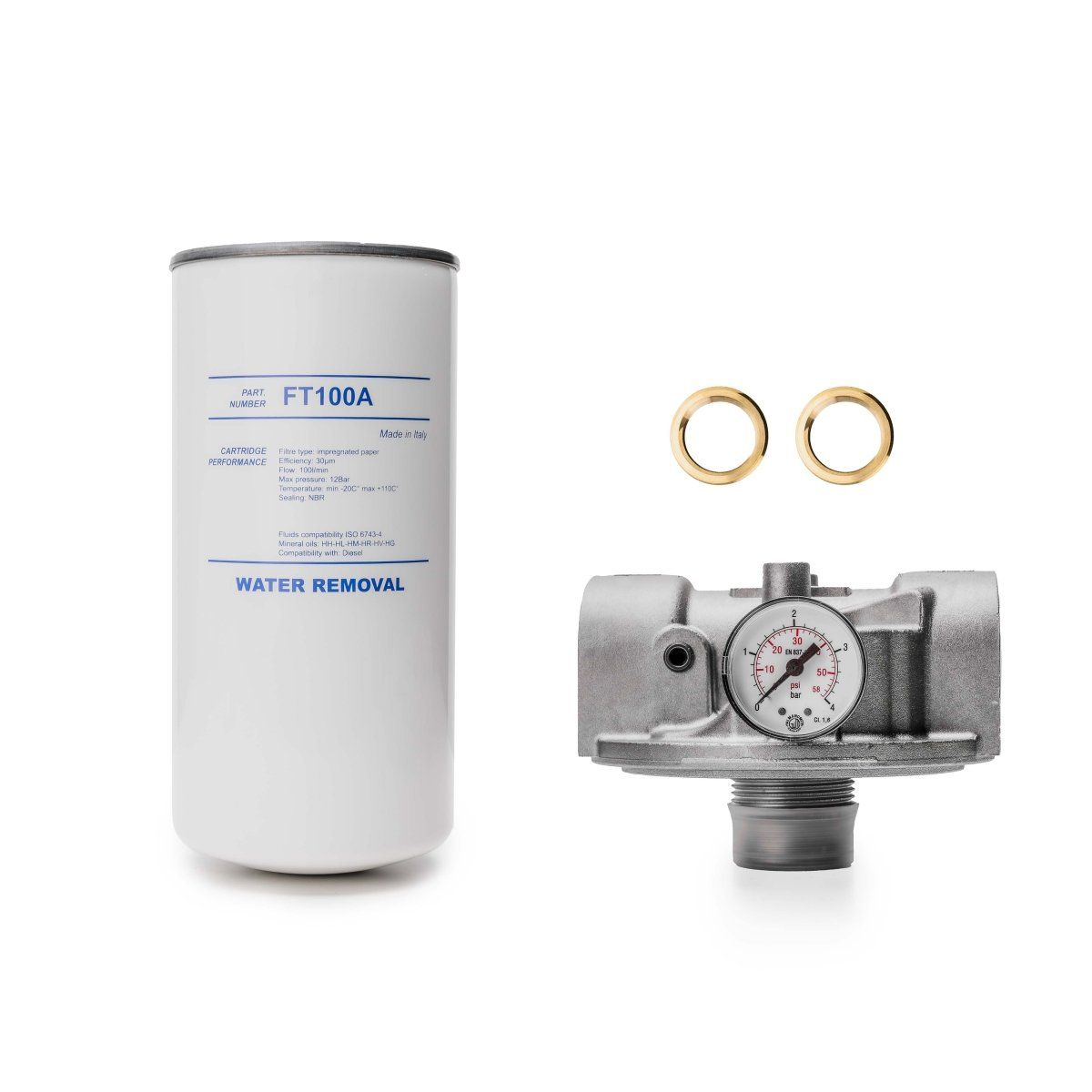 Adam by Piusi Particulate and Water Filter with Gauge 100 L/min 1" BSP